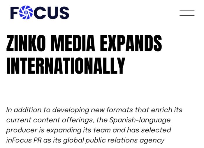 inFocus PR — Zinko Media Expands Internationally